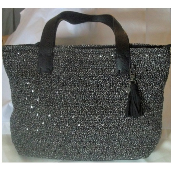 Multi-Grey Macrame Over Gold w/ Black Faux Leather - Picture 1 of 4